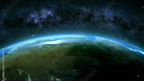 Earth Space time lapse panorama in a 3D animation photo
