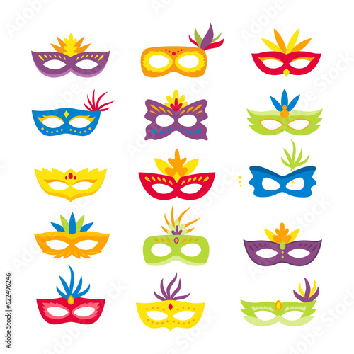 Set of carnival mask flat design illustration