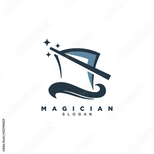 Modern magic hat with stick logo design. Magician show logo vector