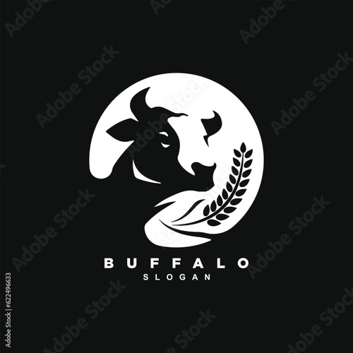 Vintage buffalo with wheat logo design badge isolated on black background