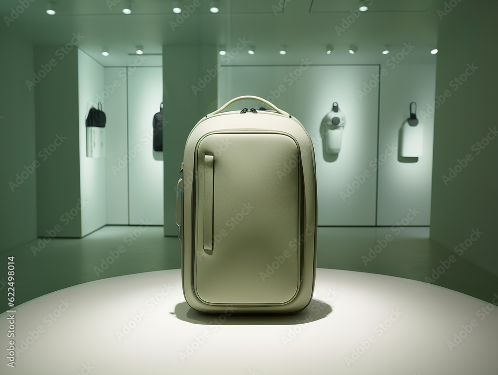 Modern and sophisticated backpack design. Exclusive backpack with faded military green leather details. Luxury backpack for expensive travel. Generative AI Modern and sophisticated backpack design. Exclusive backpack with faded military green leather details. Luxury backpack for expensive travel. Generative AI