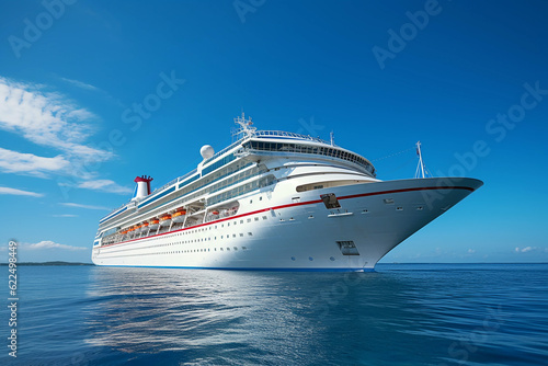 Cruise ship on the sea with blue sky illustration