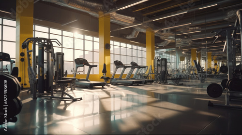 Modern gym interior with sport and fitness equipment