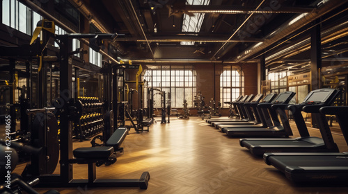 Modern gym interior with sport and fitness equipment