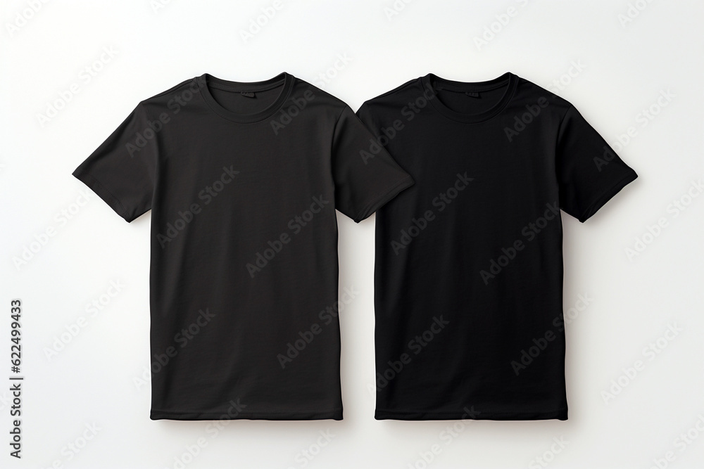 Two black t-shirt on white background, mockup for design illustration Two black t-shirt on white background, mockup for design illustration