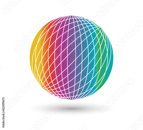 Abstract triangulated sphere in rainbow colors.