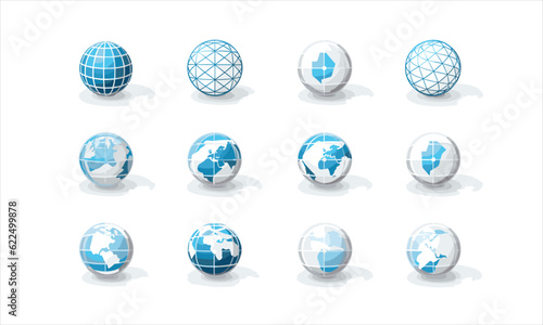 Globe web icons inline in various styles and vector white background