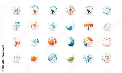 Globe web icons inline in various styles and vector white background