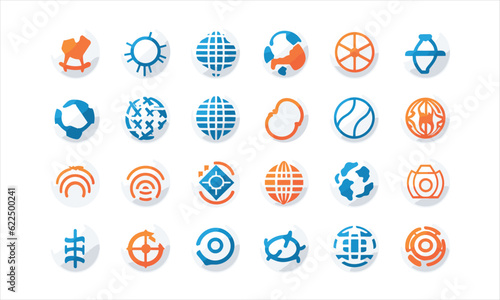 Globe web icons inline in various styles and vector white background