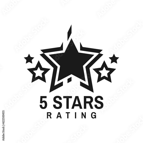 Five star rating, best award icon or symbol. User ranking or rate, business reputation opinion survey or product premium quality evaluation vector emblem. Goods grade satisfaction feedback label