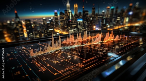 Plexus bar chart digital with city background