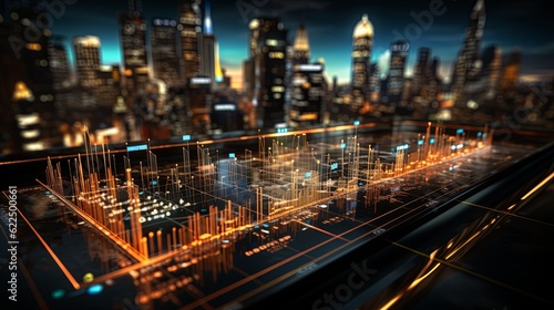 Plexus bar chart digital with city background