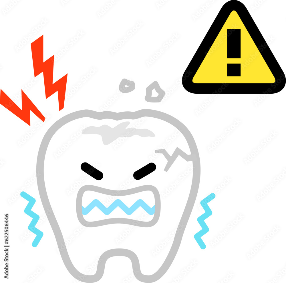 Fototapeta premium 歯ぎしりして擦り減る歯のキャラクター