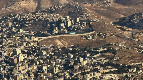 Jerusalem separation wall, aerial drone view, Israel