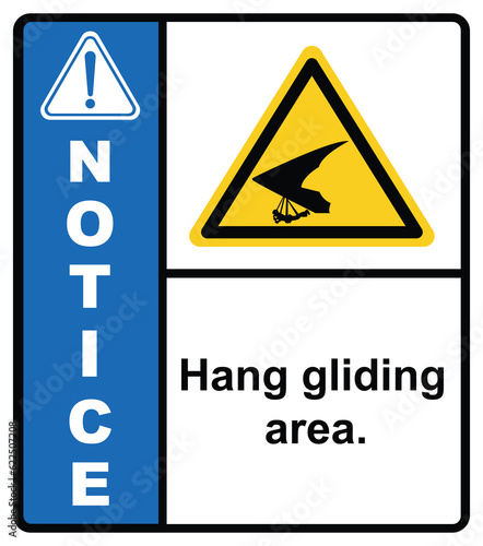 Glider sports. hang gliding area.Notice sign