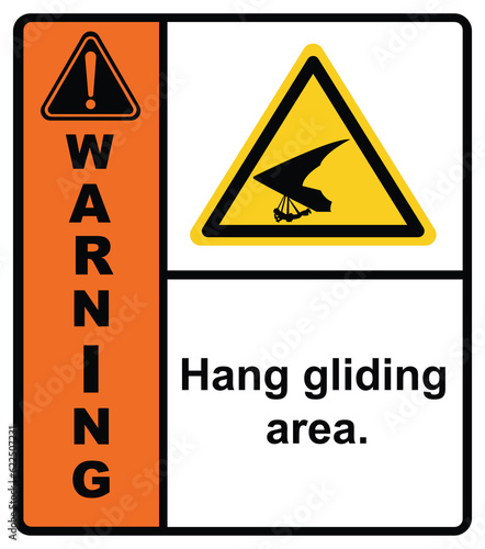 Glider sports. hang gliding area.Warning sign