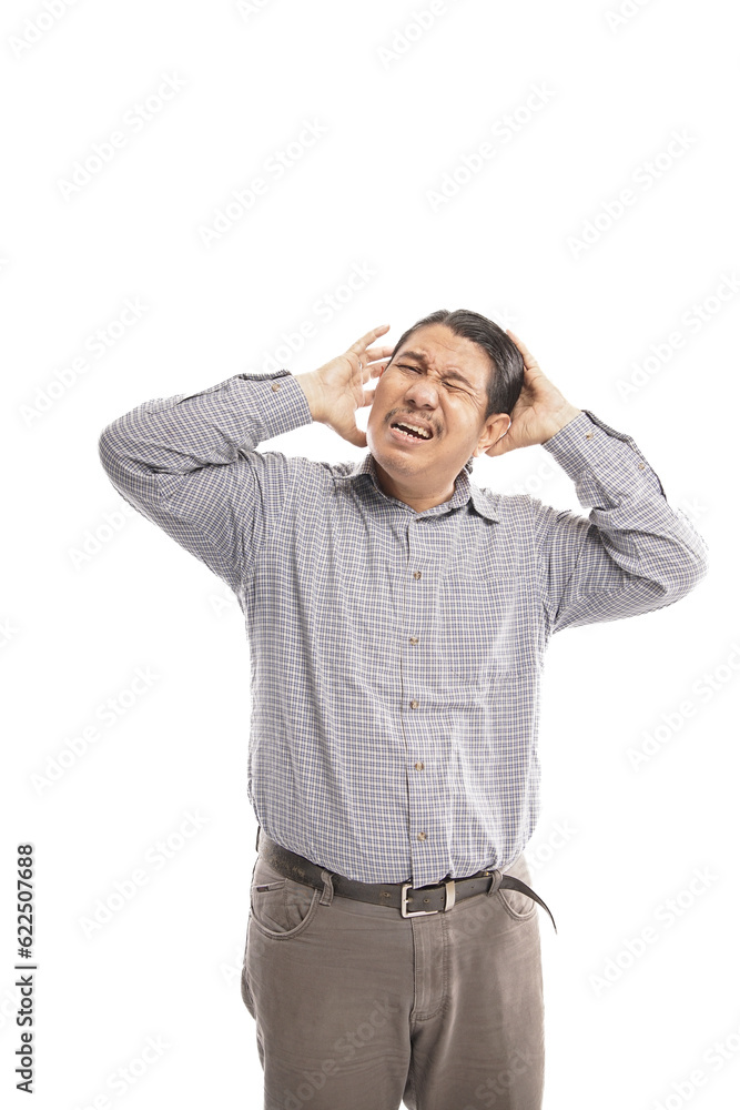 old asian man wearing retro style fashion standing with angry frustrated stressed face in white background isolated old asian man wearing retro style fashion standing with angry frustrated stressed face in white background isolated