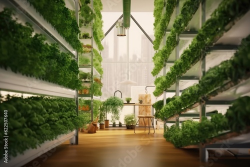 Indoor Sustainable Vertical Gardening On Shelves With Open Concept Modern Interior Made With Generative Ai