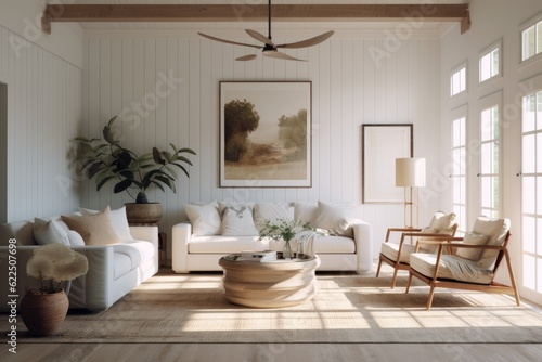 Amazing Southern Farmhouse Modern Living Room Interior With Golden Light And Sustainable Lifestyle Made With Generative Ai © Bryan