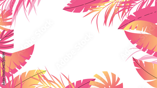Forest tropical background vector illustration. Jungle plants, monstera, palm leaves, banana leaf, exotic summertime style. Botanical backdrop design for decoration, wallpaper, product presentation.