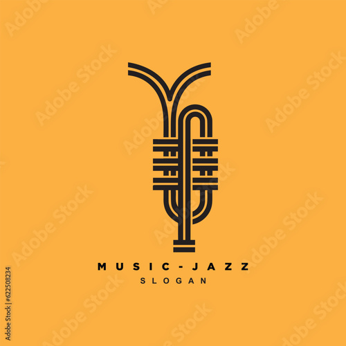 Monoline saxophone jazz musical logo design isolated on yellow background