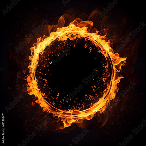 Burning thin ring or hoop on a black background. Generative AI