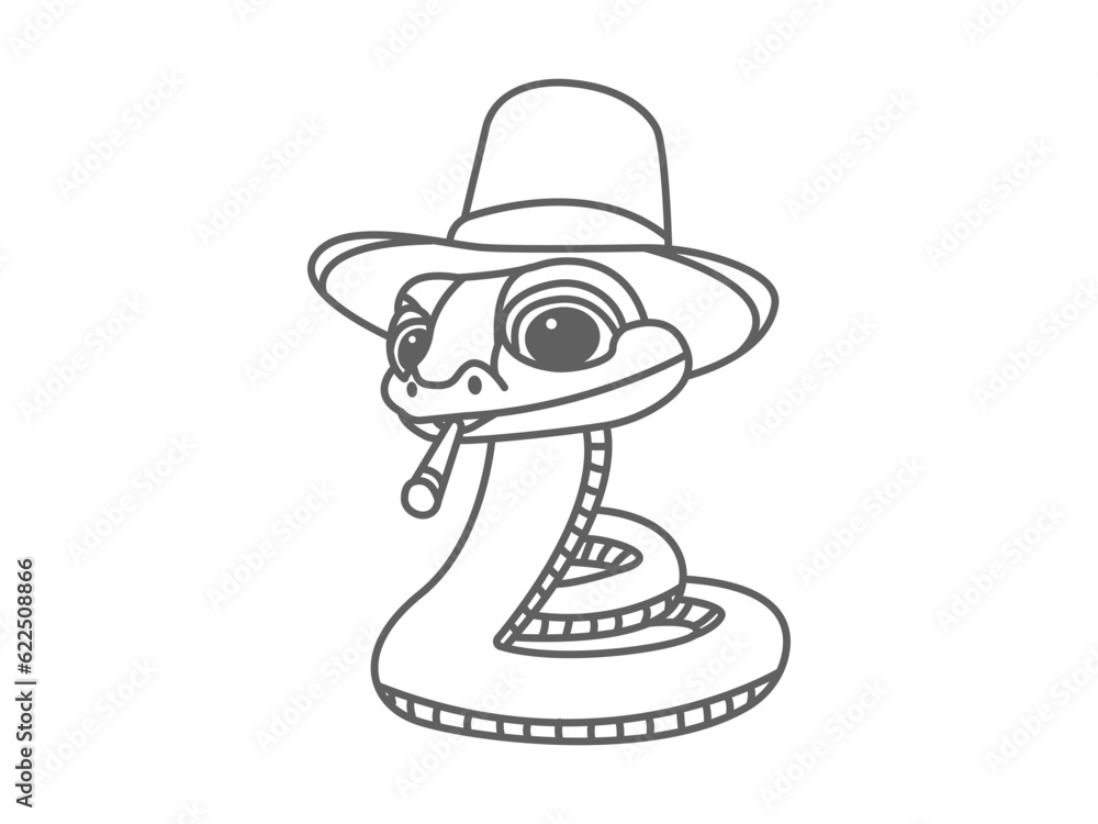 icon illustration of a cute snake wearing a hat and smoking icon illustration of a cute snake wearing a hat and smoking