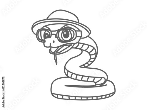 icon illustration of a cute snake wearing a hat and glasses sticking out its tongue