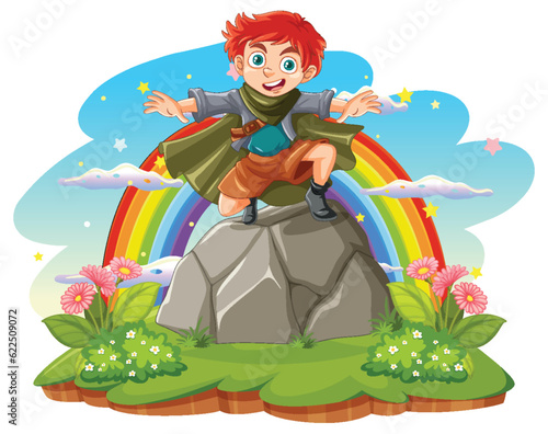 Boy standing on the rock in nature