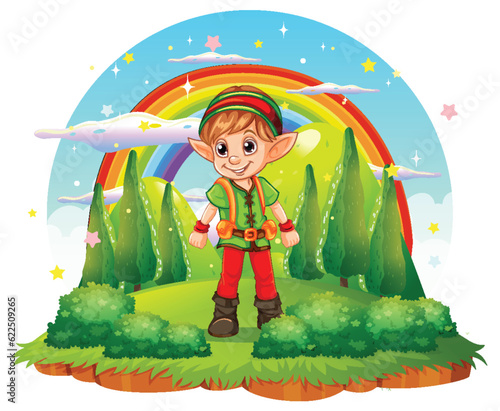 Elf boy cartoon character with small nature scene