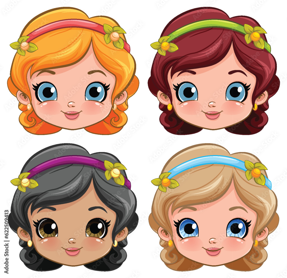 Beautiful woman face cartoon set Beautiful woman face cartoon set