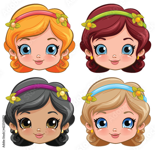 Beautiful woman face cartoon set