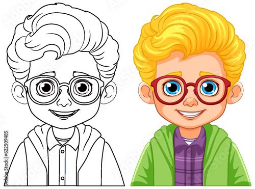 A Boy wearing glasses outline for colouring