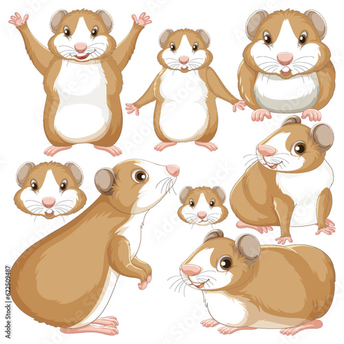 Set of guinea pig cartoon character with head and facial expression