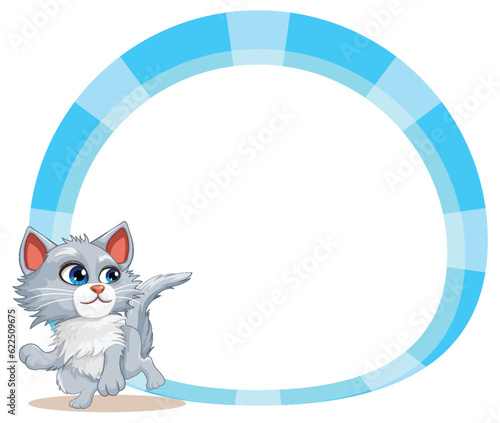 Cute cat on empty circle banner