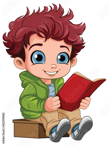 Cute Boy Reading Book Cartoon Character