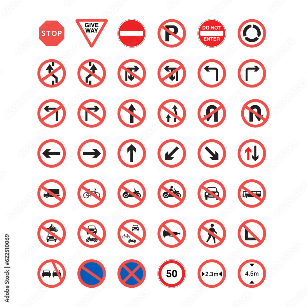Collection of mandatory and prohibition traffic signs. Vector illustration. Collection of mandatory and prohibition traffic signs. Vector illustration.