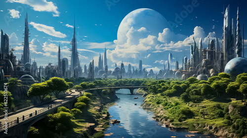 Anime Futuristic City Skyline Scenery Utopia