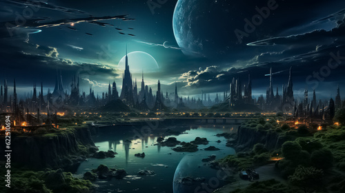 Anime Futuristic City Skyline Scenery Utopia © AI