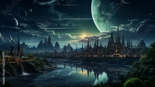 Anime Futuristic City Skyline Scenery Utopia © AI