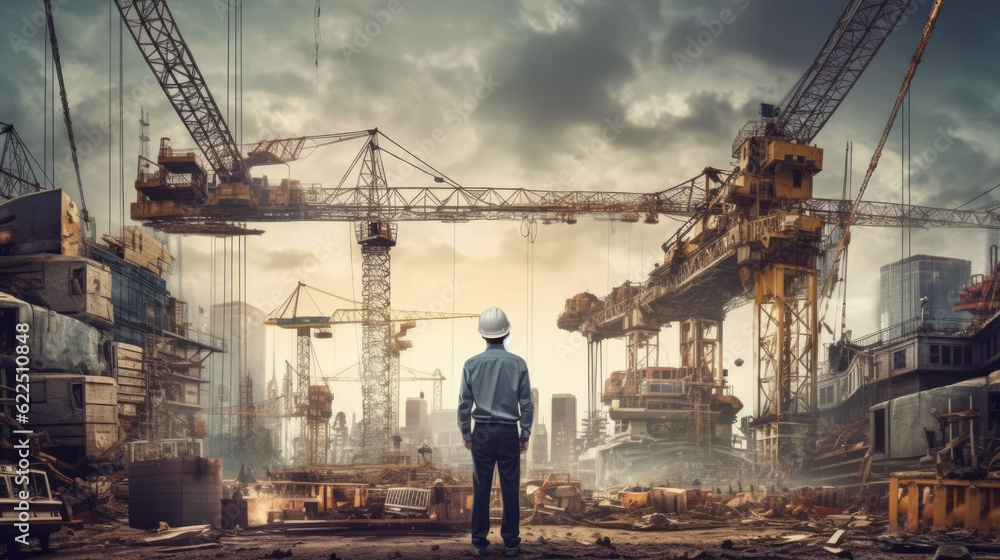 construction and engineering working in construction site,ai generative