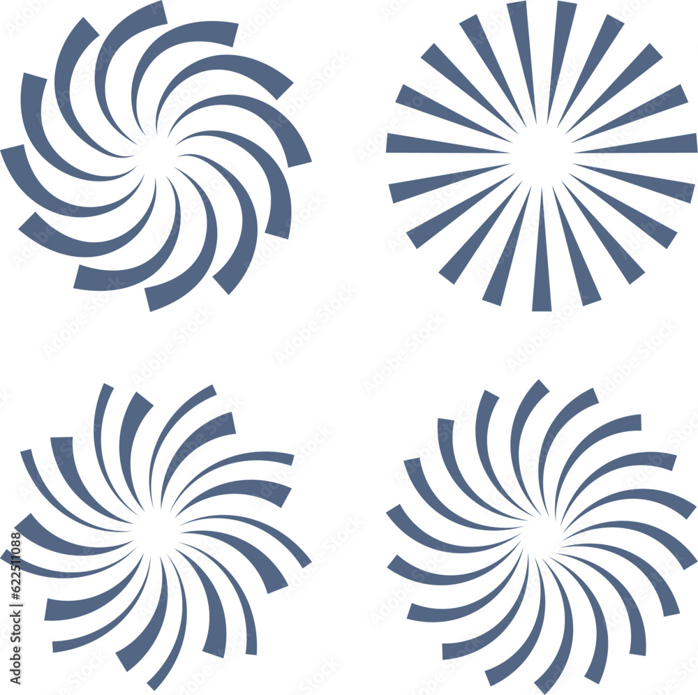Blue twisting motion spiral circle elements vector set