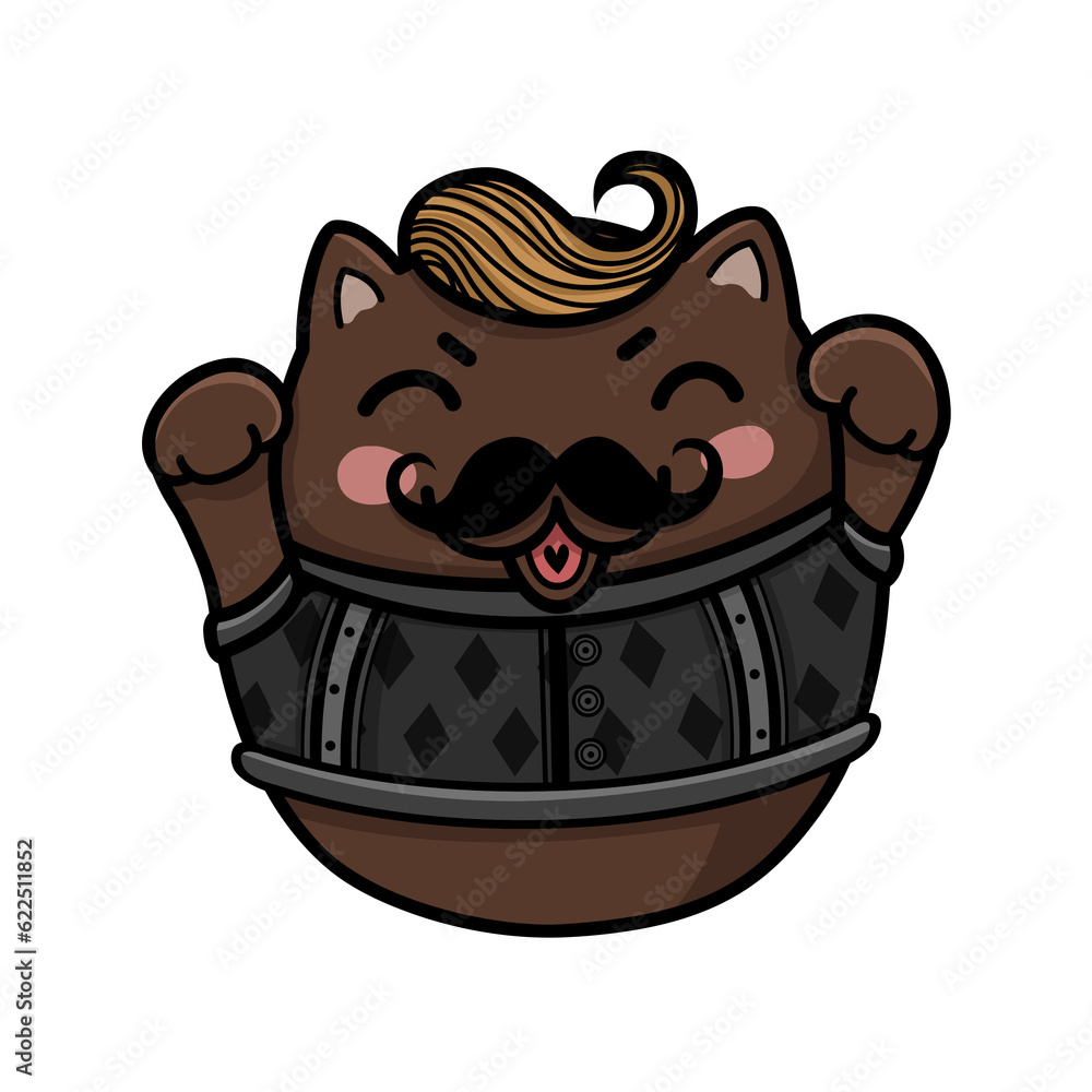 Lucky cat mustache logo style barber shop pattern illustration.
Lucky cat mustache logo style barber shop pattern illustration.