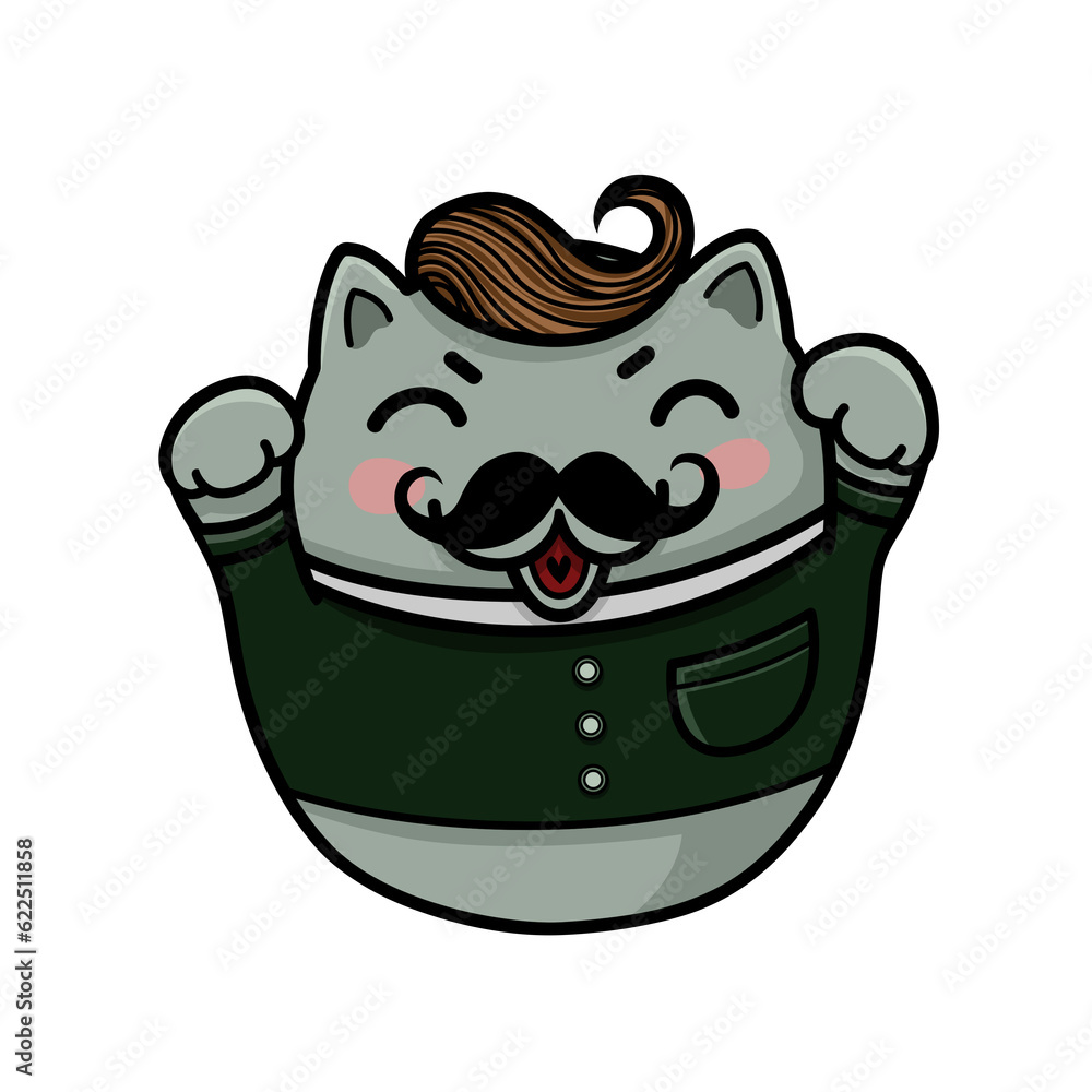 Lucky cat mustache logo style barber shop pattern illustration.
Lucky cat mustache logo style barber shop pattern illustration.