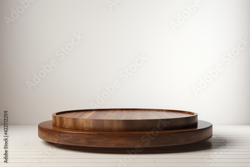 Wooden Round Podium For Product With White Isolated Background Generated AI