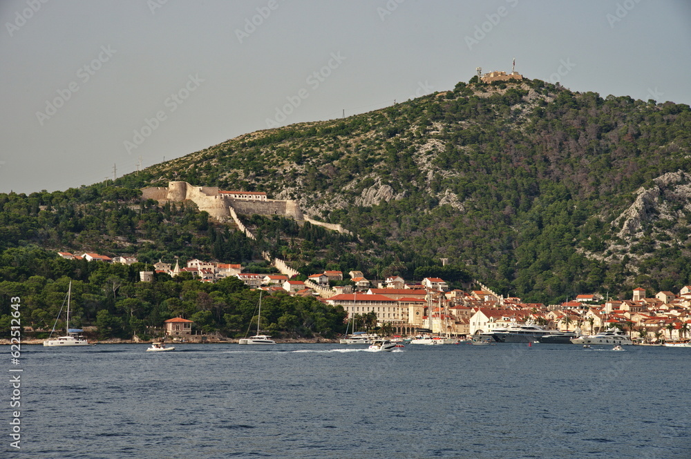 Sailing into the port of Hvar in Croatia on Adriatic sea