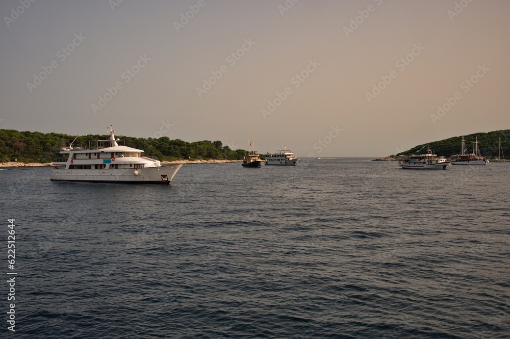 Ships waiting to enter the harbour, Hvar, Croatia