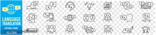 Language Translation Speaking Listening Writing Editable Icons collection Vector illustration