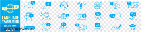 Language Translation Speaking Listening Writing Editable Icons collection Vector illustration