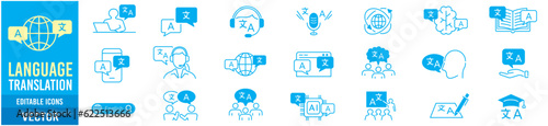 Language Translation Speaking Listening Writing Editable Icons collection Vector illustration